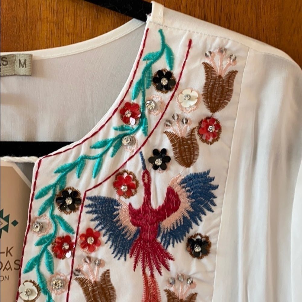 White Embroidered Tassel-Tie Open Front Top M‎ - Picture 5 of 14